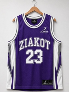 Seragam Basket Sublimasi Bolak-Balik Warna Ungu Putih Kustom Terlaris Industri Grosir Langsung - Product Image 5