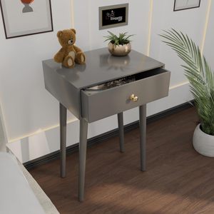 Modern Bedside <b>Table</b> with Solid Wood Legs, Minimalist and Practical End <b>Side</b> <b>Table</b> with Drawer <b>Storage</b>, Easy Assembly (Grey) - Product Image 1