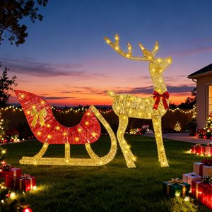 Guirlande lumineuse LED en forme de rennes de Noël, 16,97 pieds, jaune chaud, 8 modes, fer robuste antirouille, décorations de jardin pour les fêtes en plein air - Product Image 1