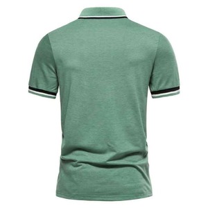 Camiseta de punto elástica de manga corta con cuello para hombre, ideal para deportes al aire libre de verano y uso diario, color azul marino, estilo lino. - Product Image 2