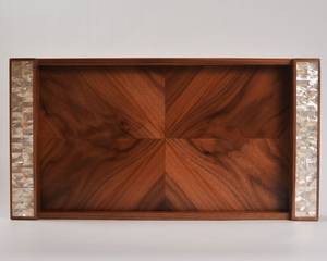 Ensemble de plateaux en bois incrustés de nacre géométrique, faits à la main, mosaïque, plateau de service oriental, coquillages naturels, décoration d'intérieur - Product Image 6