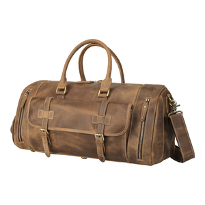 Sac de sport vintage Roziv en cuir véritable, sac de voyage léger 36-55L avec compartiment à chaussures et fermeture éclair - Product Image 3