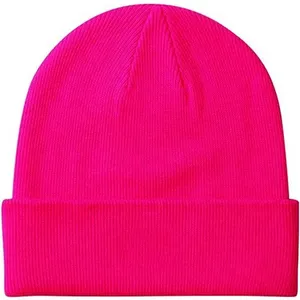 Bonnet unisexe rose en tricot pour l'hiver, 56-58 cm, décontracté, adulte, en acrylique, avec revers, design uni - Product Image 1