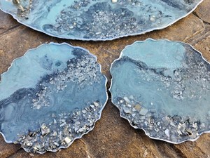 Geode Resin Tray Serving Tray Jewelry Tray <b>Makeup</b> <b>Vanity</b> tray Resin tray with handles Perfume tray Epoxied tray Wine Cheese tray - Product Image 4