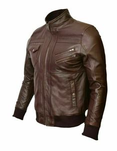 Men's Leather <b>Jacket</b> Moto Biker Style Stand Collar Zipper Closure Slim Fit Autumn Wear - Product Image 1