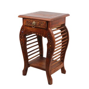 Handcrafted Mango Wood Carved <b>Side</b> <b>Table</b> Mahogany Floral Design Wholesale - Product Image 2