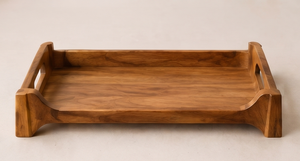 Bandeja Rectangular de Madera de Mango con Acabado Natural, Plato Decorativo de Madera con Postes en las Esquinas y Ranuras para Colgar - Product Image 4