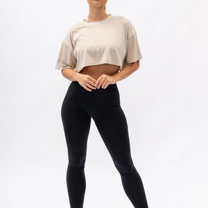 100% Cotton Denim Plain <b>Black</b> <b>Crop</b> <b>Top</b> Oversized Women's T-Shirts Casual Wear Ladies Tee Dropped Shoulders O-Neck Short Tee Hole - Product Image 1