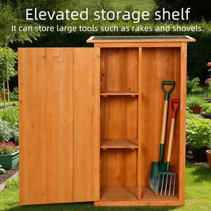 Armadio da Giardino Impermeabile per Esterni, Casetta Porta Attrezzi in Legno con Tetto Piatto e Porta con Serratura per Stoccaggio all'Aperto - Product Image 2