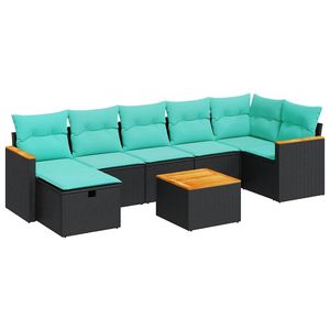 Black Poly Rattan Patio <b>Sofa</b> <b>Set</b> With Cushions Outdoor Garden Furniture Contemporary Style - Product Image 2