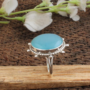 Natural <b>Large</b> Round Aqua Chalcedony <b>Ring</b> 925 Sterling Silver Bold Statement Blue <b>Stone</b> <b>Ring</b> Gemstone Jewelry Wholesale - Product Image 3