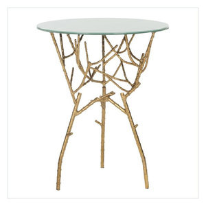Mesa Auxiliar Moderna con Marco de Aluminio y Tapa de Vidrio Templado, Mesa Decorativa para Sala de Estar - Product Image 6