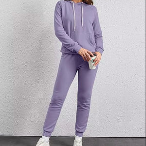Survêtements de sport personnalisés respirants à carreaux 2-en-1 pour femmes, ensembles de jogging à capuche épais pour couples, en polyester/coton - Product Image 1