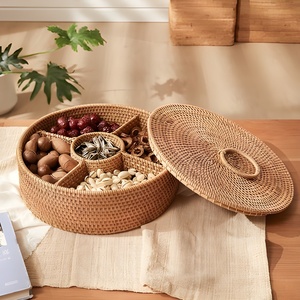 Hand woven rattan caddy boxes <b>tea</b> fruit gift basket with lid compartment <b>box</b> teabag containers - Product Image 4