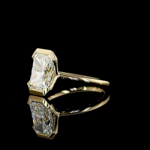 Minimalist IGI Certified 3 Carat Radiant Cut Lab Grown Diamond Ring 14K Yellow Gold Corner Bezel Set Solitaire Engagement Ring - Product Image 2