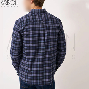 Chemises en flanelle à carreaux bleu marine et violet classiques pour hommes, confortables, nouvelle collection, manches longues, en coton, boutonnées, prix de gros. - Product Image 3