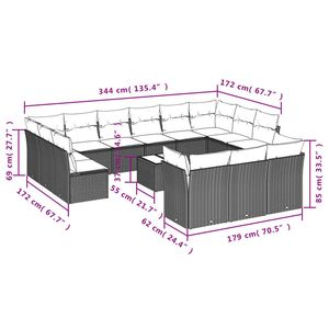 Juego de Sofás de Patio de 14 Piezas en Poliratán Negro con Cojines, Muebles Elegantes para Exteriores - Product Image 3