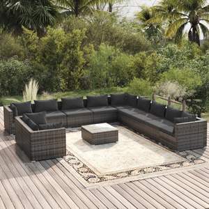 Ensemble de salon de jardin en rotin PE gris avec acier thermolaqué, plastique et verre - Meubles d'extérieur durables - Product Image 1