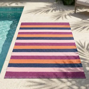 HILTEX JC-2144 Handmade PVC Indoor/Outdoor Rug Striped Pattern Waterproof & Anti-Slip <b>Machine</b> Washable for Car Bath Outdoor Use - Product Image 2