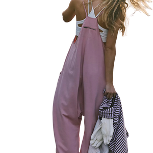 High Quality Women's Pink Sleeveless V-Neck <b>Jumpsuit</b> <b>With</b> Side <b>Pockets</b> Loose Fit Full Length Casual Summer Wear Tracksuit - Product Image 2