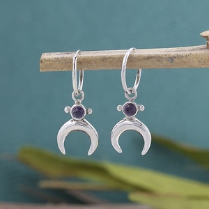 Natural Amethyst Crescent Moon <b>Dangle</b> <b>Earrings</b> 925 Sterling Silver Gemstone Drop <b>Earrings</b> for Women for Women - Product Image 5