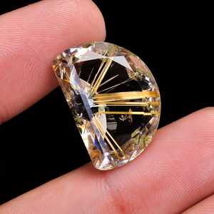 Natural Golden Rutile Trillion Checker Cut, Calibrated Flat Back Gemstone for Ring Pendant Jewelry 20x14x9 mm - Product Image 6