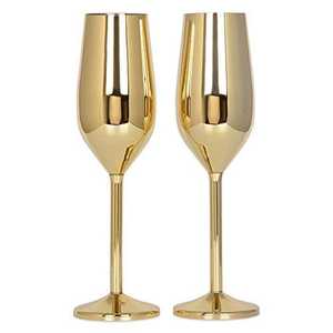 Paquete de 2 copas de champán de acero inoxidable dorado, irrompibles, modernas y lujosas para bodas, diseño personalizado. - Product Image 1