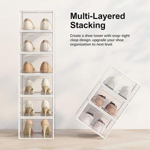 กล่องเก็บรองเท้าพลาสติกใสแบบซ้อนได้ 12 ชิ้น ประหยัดพื้นที่ พับเก็บได้ สำหรับจัดระเบียบรองเท้าผ้าใบในตู้เสื้อผ้า - Product Image 3