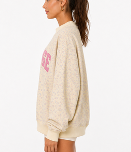 Sweat-shirt surdimensionné à col montant pour femme avec imprimé floral et logo appliqué en relief - Product Image 2