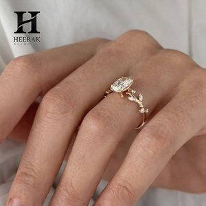 Anillo de Compromiso Vintage con Diamante Cultivado en Laboratorio de Corte Ovalado, Oro Rosa de 14K, Banda con Diseño Floral de Hojas y Enredaderas, Anillo Solitario de Moissanita para Mujer - Product Image 6