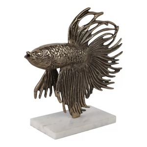 Sculpture de poisson Betta en bronze 9,5x10x3,5 pouces, décoration artistique faite à la main pour table, décoration contemporaine pour salon - Product Image 2