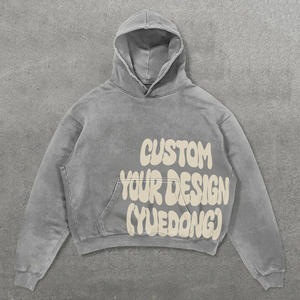Sudadera con capucha oversize de peso pesado para hombre, estilo streetwear, gris, con estampado DTG, vintage, lavado a la piedra, con logotipo personalizado y lavado ácido. - Product Image 2