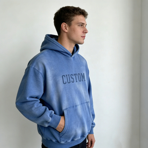 Sudadera con Capucha para Hombre, Estilo Casual, Uso Diario, Color Azul Claro, Tie-Dye, Talla Grande, con Bolsillo, Personalizable, Venta al Por Mayor de Fábrica - Product Image 5