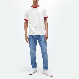 Camiseta Deportiva para Hombre, Cuello Redondo, Transpirable, Color Gris Claro Melange/Marino, Estilo Ringer - Product Image 6