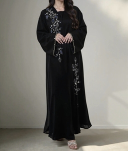 Hot Sale Gorgeous Best Kaftan Abaya Handmade Turkish Floor Length Long Sleeve Floral Pattern Polyester Soft Breathable Fabric - Product Image 3