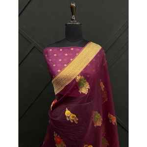 FANCY BANARASI ORGANZA GOLD ZARI JACQUARD MEENAKARI TRABAJO DE TEJIDO SAREE CON BLUSA DESCOSTADA VINO - Product Image 1