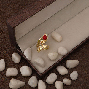 Red Coral Statement Wrap <b>Ring</b> Handmade Gold Plated Boho <b>Ring</b> <b>Adjustable</b> Bypass <b>Ring</b> Gift For Women CR-101508 R - Product Image 3