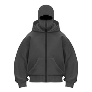 Sweat à capuche balaclava tendance pour homme, couleur unie, double couche, style Y2K rétro hip-hop, streetwear d'hiver - Product Image 5
