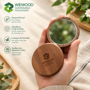 WEWOOD Custom Modern Durable Natural Wood Round <b>Pocket</b> <b>Mirror</b> Portable Folding Compact Hand <b>Mirror</b> - Product Image 1