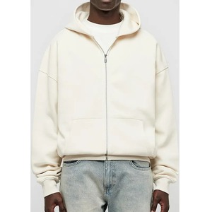 Sudadera con capucha y cremallera para hombre, personalizada, de alta calidad, 100% algodón, estilo oversize, de peso pesado, estilo urbano, tejida, con cremallera corta. - Product Image 4