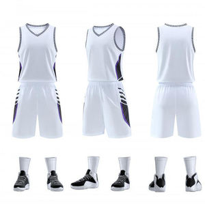 Ensemble de maillot de basket sans manches unisexe violet, short et chaussettes, 100% coton, léger, séchage rapide, design sportif pour adultes, été - Product Image 3