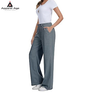 Wide Leg <b>Jeans</b> Woman Mid Waisted Trendy <b>Pull</b> <b>On</b> Drawstring Stretchy <b>Jeans</b> Pants With Pockets For <b>Women</b> - Product Image 5