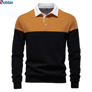Camiseta de Punto Transpirable para Hombre, Estilo Casual, Unisex, de Manga Larga, Color Sólido, Cuello Camisero, Logotipo Frontal, Otoño/Invierno - Product Image 1