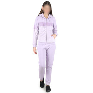 Ensemble de survêtement pour femme en coton de haute qualité, confortable et décontracté, couleur violette, sweat à capuche zippé et pantalon de jogging - Product Image 1