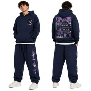 Men's Cotton Tracksuit <b>Set</b> With Graphic Print Hoodie And <b>Jogger</b> Pants Casual Streetwear Two Piece Sportswear Outfit - Product Image 3