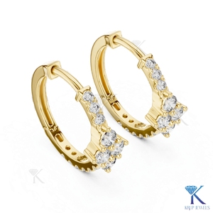 Lab Grown CVD HPHT Diamond Cluster <b>Huggie</b> Hoop Earrings Pave 14K <b>Solid</b> <b>Gold</b> Luxury Women Wedding Bridal Jewelry KRUP JEWELS - Product Image 3