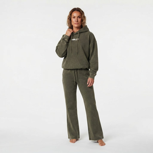 Conjunto Elegante de Sudadera y Pantalones Anchos de Algodón Verde Oliva con Lavado Ácido, Logotipo Personalizado de Alta Calidad en la Parte Delantera, Venta al Por Mayor - Product Image 6
