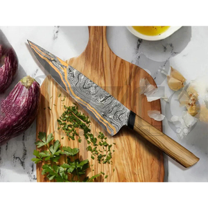 OEM Custom Copper Damascus Steel Razor Sharp Blade Knife Handmade <b>BBQ</b> Meat Carving Chef Knife Olive Wood Handle Ideal Gift - Product Image 3