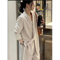 Conjunto coordinado de blazer asimétrico oversize y pantalones de pierna ancha para mujer, color crema hueso