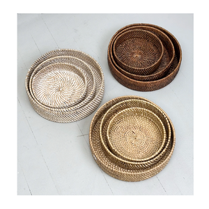 Plateau de service en rotin de style bohème fait main de qualité supérieure avec poignées en bois, organisateur de maison écologique pour le thé, plateau décoratif - Product Image 2